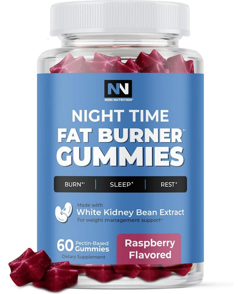 Night Time Fat Burner Gummies, Appetite Suppressant for Weight Loss Gummies, Nobi Nutrition, Raspberry 60ct