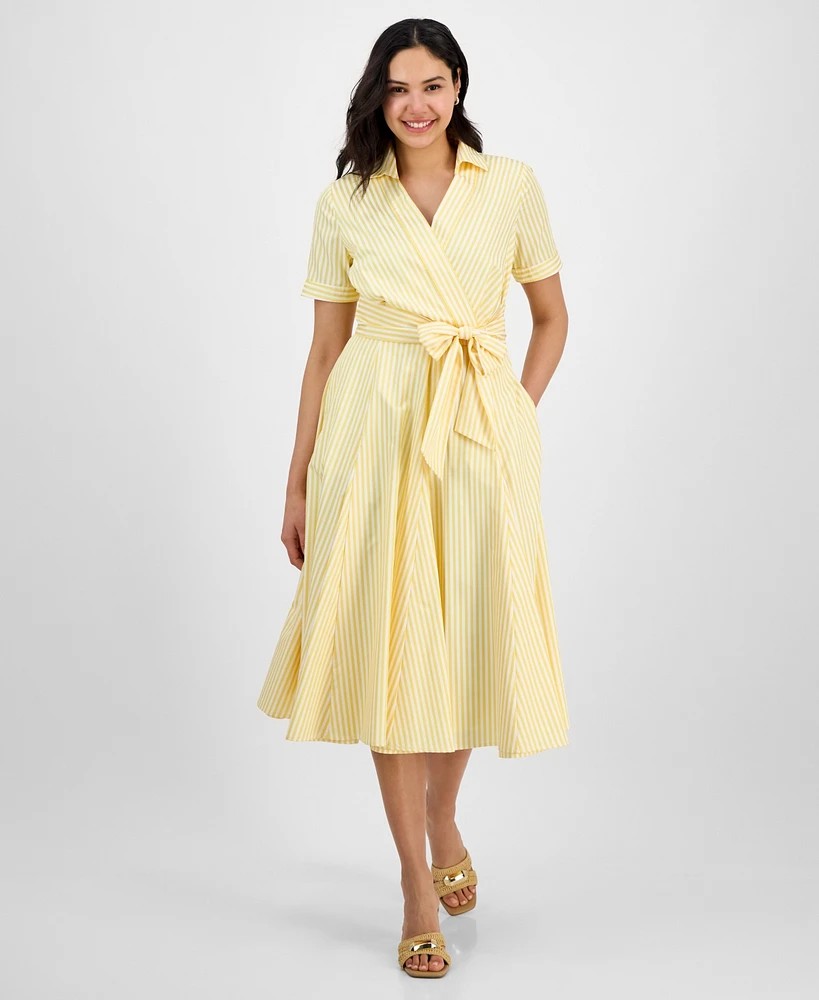 Tahari Women's Collared V-Neck Short-Sleeve Dress