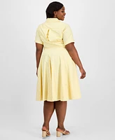 Tahari Plus Collared V-Neck Short-Sleeve Dress
