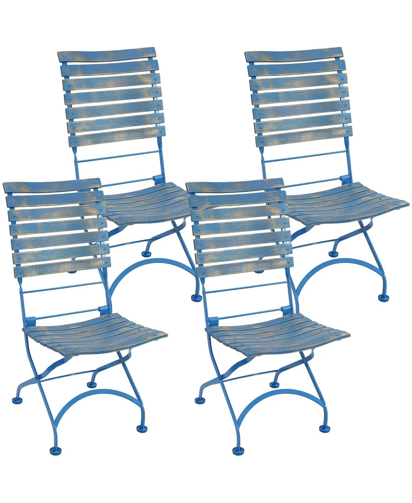 Cafe Couleur European Chestnut Wooden Folding Bistro Chair - Indoor or Outdoor Use - Blue - Set of 4