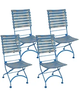 Cafe Couleur European Chestnut Wooden Folding Bistro Chair - Indoor or Outdoor Use - Blue - Set of 4