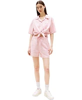 Tommy Jeans Womens Cotton Linen Short Sleeve Shirt Cotton Linen Drawstring Shorts
