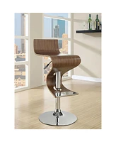 Lovmor Walnut and Chrome S-Shaped Adjustable Bar Stool