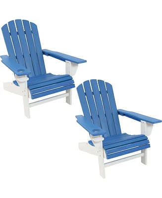All-Weather Red/White Outdoor Adirondack Chairs with Drink Holders - Set of 2 Heavy Duty Hdpe Weatherproof Patio Chair