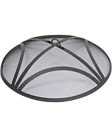 Black Reinforced Steel Mesh Fire Pit Spark Screen with Ring Handle