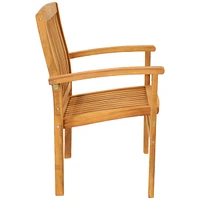 Stackable Wooden Outdoor Patio Dining Armchair with Slat Back - Light Brown Finish