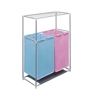 2-Section Laundry Sorter Hamper with a Top Shelf for Drying