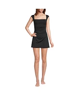 Lands' End Women's Smoothing Square Neck Ruched Swim Dress Swimsuit