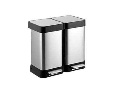 Dual Trash Can, Stainless Steel 2 x 6.5 Gal (2 x 25L) Garbage Can, Double Steel Pedal Recycle Bin with Lid and Inner Buckets, Rectangular Hands-Free K