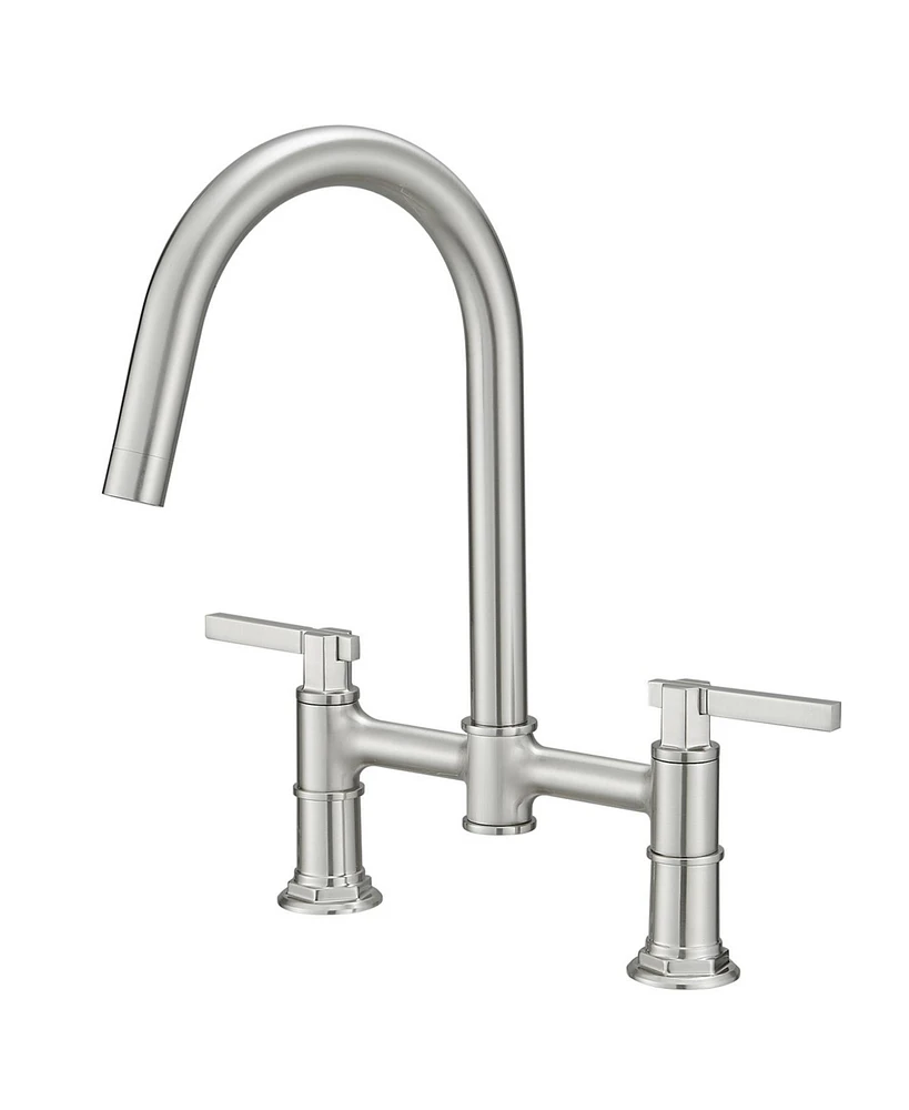 Modern Double Handle 2-Holes Deck Mount Bridge Kitchen Faucet with 360 Swivel Spout Sink Faucet