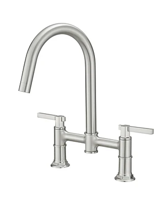 Modern Double Handle 2-Holes Deck Mount Bridge Kitchen Faucet with 360 Swivel Spout Sink Faucet