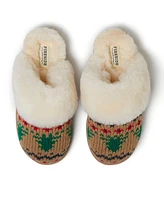 Fireside by Dearfoams Women's Sydney Holiday Fair Isle Genuine Shearling Scuff Slipper