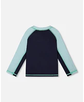 Deux par Boys Long Sleeve Rashguard Navy Blue And Turquoise