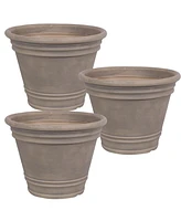 Franklin Flower Pot Planter - Outdoor/Indoor Unbreakable Polyresin Container Uv-Resistant Beige Finish Set of 3 Large 20-Inch Diameter