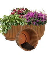 Carlotta 14.75" Metal Outdoor Plant Pot Set with Drainage Holes and Rubber Plugs