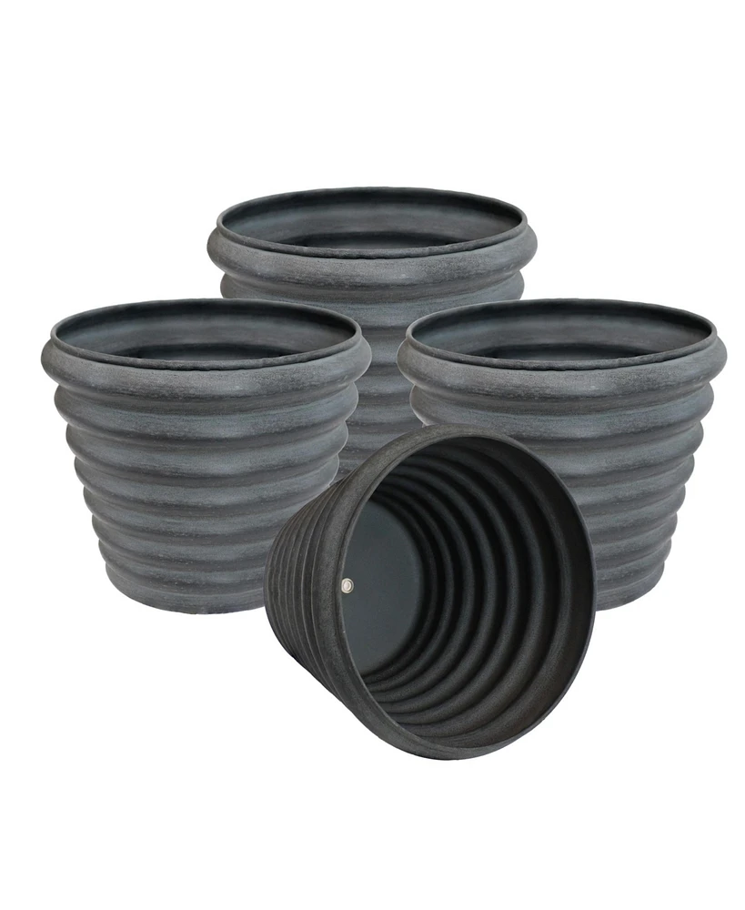 Molly 12.5" Metal Outdoor Plant Pot Set with Drainage Holes and Rubber Plugs - Matte Gray - Set of 4