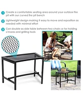 Outdoor Curved Powder-Coated Black Metal Mesh Fire Pit Bench - Backless