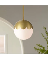 Camila 7" Mid Century Modern Pendant Ceiling Light Fixture Dining Room Over Table Kitchen Island Foyer Globe Hanging Antique Brass Finish Glass Hallwa