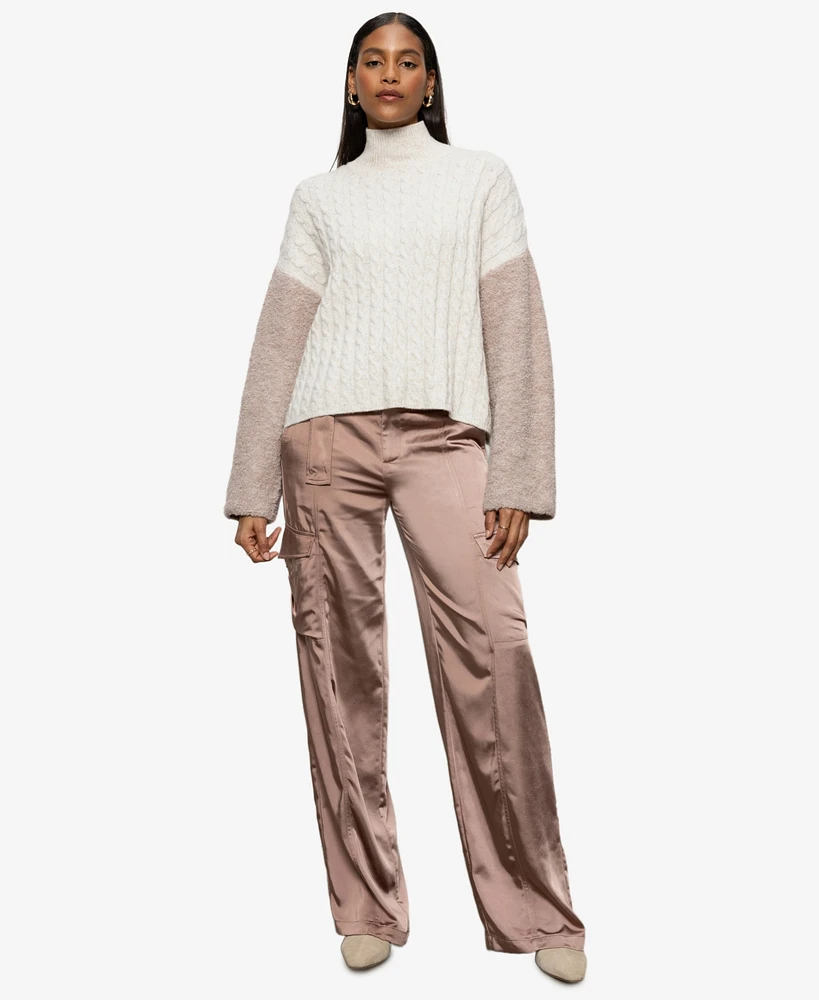 Sanctuary Women's High-Neck Boucle-Sleeve Sweater