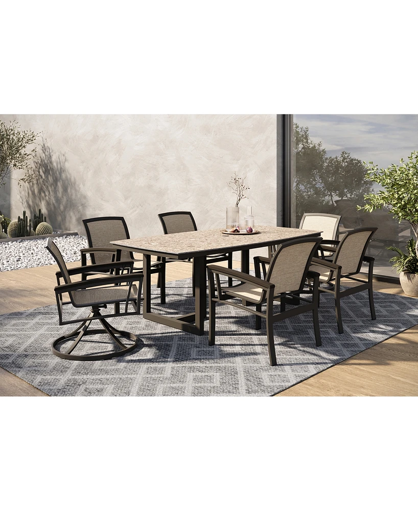 Bartow Outdoor 7-pc Dining Set (Rectangular Table, 4 Dining Chairs & 2 Swivel Chairs)