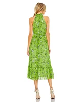 Mac Duggal Women's Floral Print Halter Neck A Line Dress