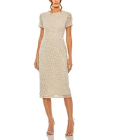 Mac Duggal Women's High Neck Short Sleeve Embellished Dress