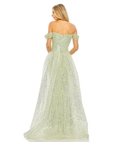 Mac Duggal Women's Off the Shoulder Sequin Panel Train Gown