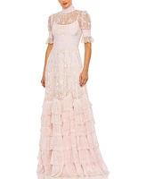 Mac Duggal Women's Embroidered Floral Tiered Smock Neck Gown