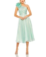 Women's Rosette One Shoulder Tea Length Dress