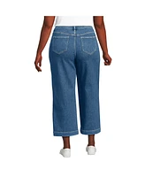 Lands' End Women's Soft Denim High Rise Wide Leg Patch Pocket Crop Jeans