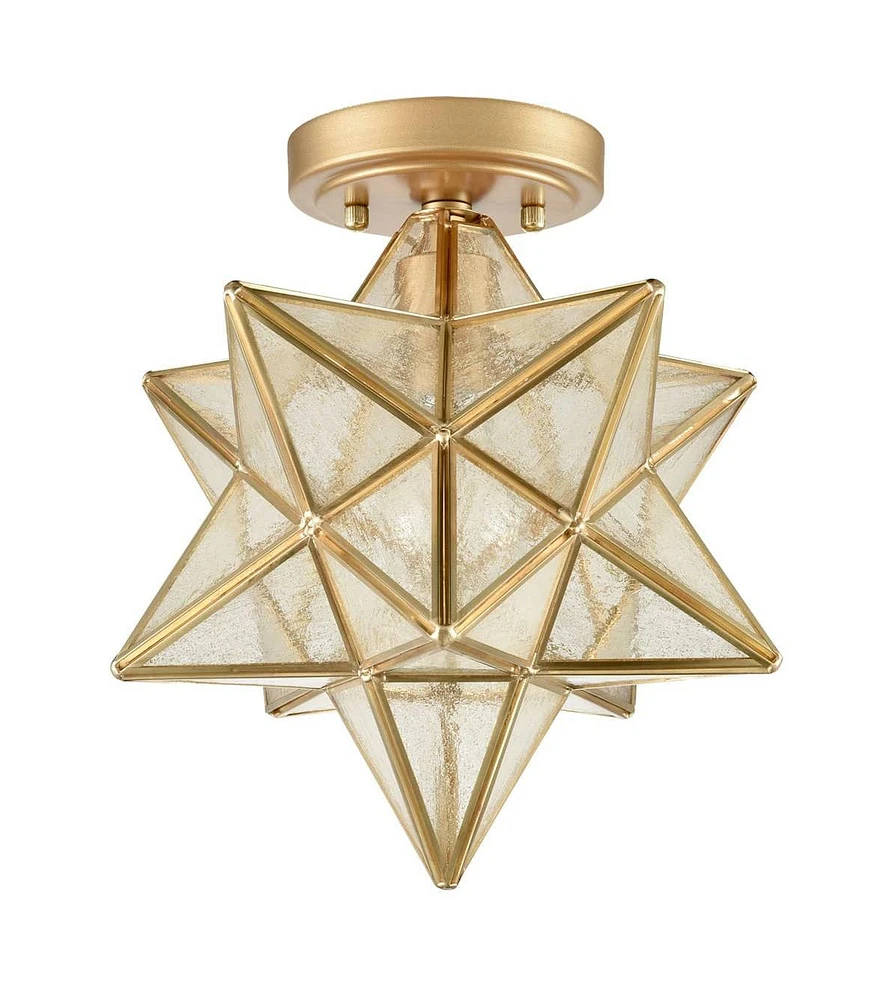 Moose Modern Moravian Star Ceiling Light with Seeded Glass 12 inches Brass