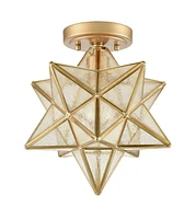 Moose Modern Moravian Star Ceiling Light with Seeded Glass 12 inches Brass