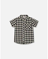 Deux par Toddler Boys Short Sleeve Button Down Shirt Black And Beige Plaid - Toddler|Child