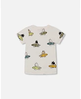 Deux par Big Boys Printed Cotton Tee Multicolored Splash On Off-White