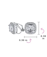 Bling Jewelry Traditional 2CT Solitaire Round Cubic Zirconia Cz Square Halo Clip On Stud Earrings For Women Non Pierced