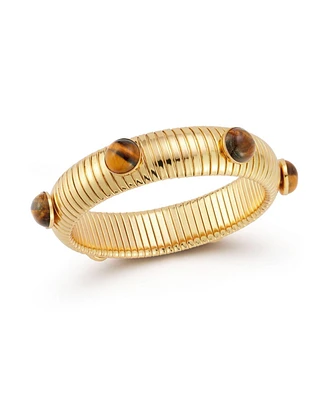 Rachel Zoe Gold Plated Bold Tubogas Bangle Bracelet with Synthetic Tiger's Eye