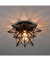 Moose Moravian Star Flush Mount Ceiling Light, 15-Inch, Black, Transparent