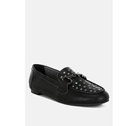 Modaha Horsebit & Studs Embellished Real Leather Loafers