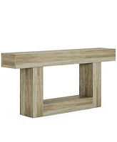 Tribesigns 63" Console Table, Farmhouse 2-Tier Entryway Table with U-Shaped Base, Narrow Long Wood Sofa Behind Couch for Living Room, Hall