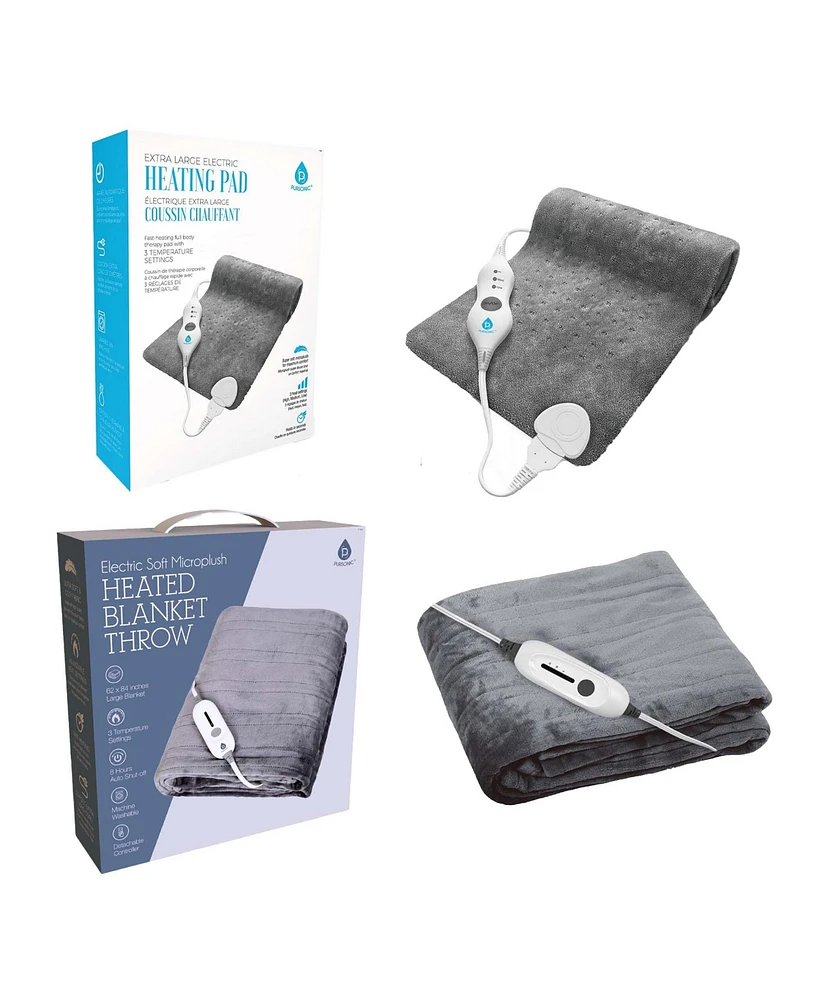 Pursonic Cozy Comfort Bundle – Electric Heated Microplush Blanket and Heating Pad Set