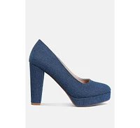 Kostur Denim Block Heel Pumps