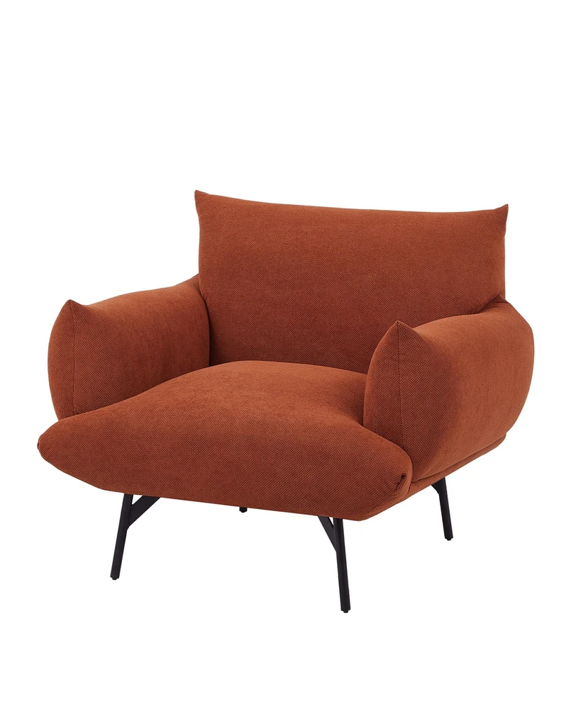 36-inch Modern Accent Upholstered Armchair Curry Flannelette Fabric Reading Chair Originality of Shapes And Black Metal Legs Single Sofa for Bedroom,