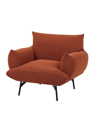 36-inch Modern Accent Upholstered Armchair Curry Flannelette Fabric Reading Chair Originality of Shapes And Black Metal Legs Single Sofa for Bedroom,