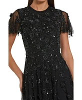 Mac Duggal Women's Embellished High Neck Cap Sleeve A Line Dress