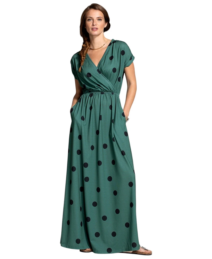 HotSquash London Women's V-Neck Short Sleeve Maxi Dress