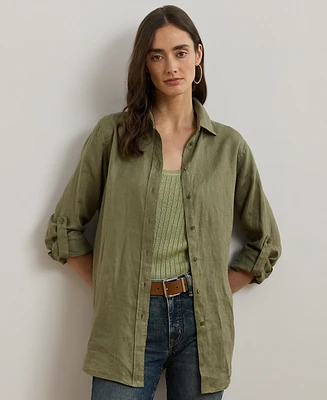 Lauren Ralph Lauren Plus Size 100% Linen Roll-Tab Shirt