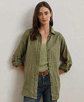 Lauren Ralph Lauren Plus Size 100% Linen Roll-Tab Shirt