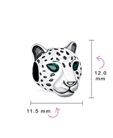 Bling Jewelry Jaguar Panther Charm Bead with Green Cz Eyes in Oxidized Sterling Silver for Bracelets