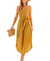 Women's Yellow V-Neck Wide Leg Jumpsuit