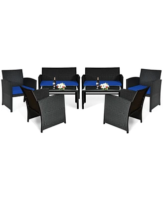 8PCS Patio Rattan Furniture Conversation Set Cushion Sofa Table Garden